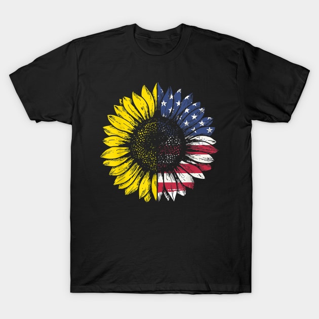 Sunflower American Flag Patriotic 4th Of July Tshirt T-Shirt by AKSA shop